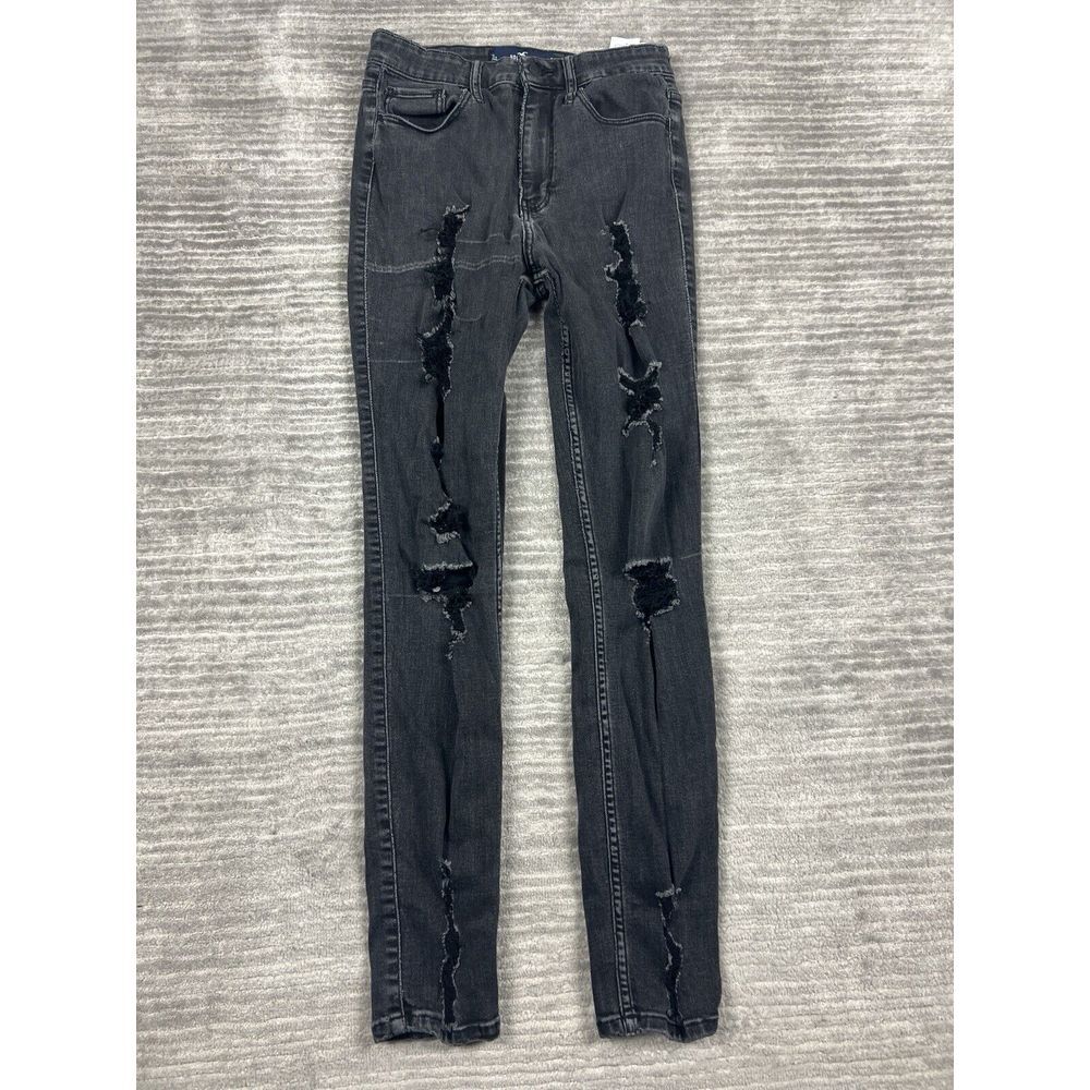 Hollister Jeans Juniors 7L Black Ultra High Rise Super Skinny‎ Destroyed